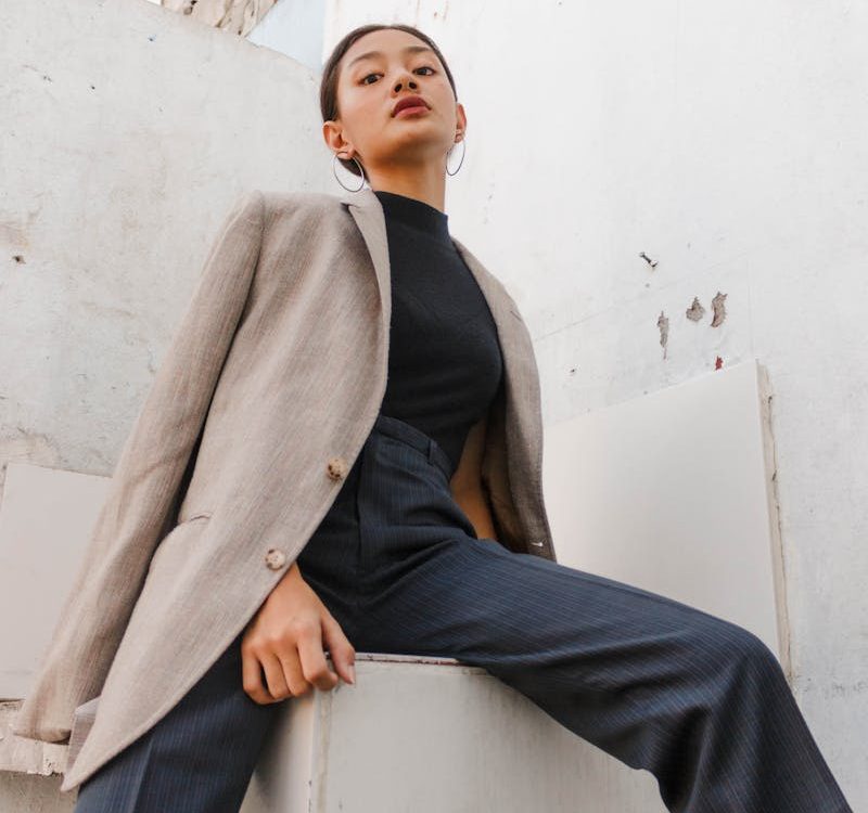 Women's Black Shirt and Brown Button-up Coat